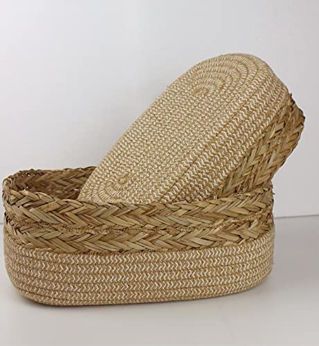Set of 3 Small Rope Baskets, Woven Seagrass and Cotton Rope Basket for Organizing