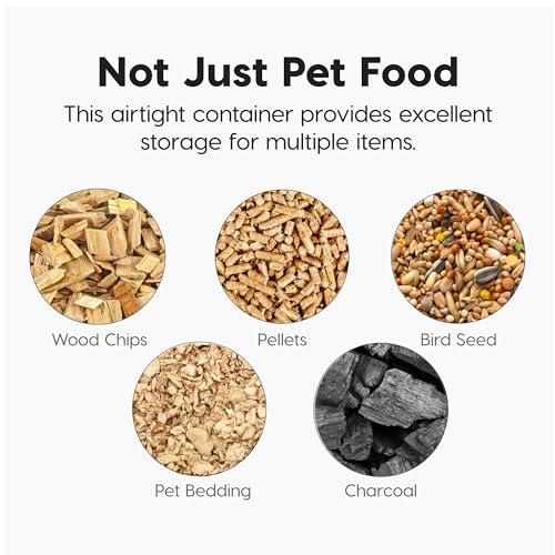USA WeatherPro Airtight Dog Food Storage Container, Up to 42 lbs, Attachable Wheels, For Dog Cat Bird and Other Pet Food Storage Bin, Keep Fresh, Translucent Body, Clear/Almond
