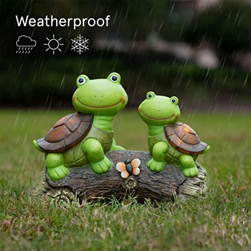 10 Garden Statue Turtles Figurine-Cute Frog Face Turtles Resin Statue with Solar Lights, Outdoor Fall Gnomes Decorations for Yard Lawn Ornaments, Garden Gifts for Mom