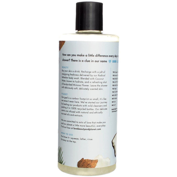 Radical Refresher Body Wash for Energizing Freshness Coconut Water & Mimosa Flower Hydrating Bodywash 16 oz