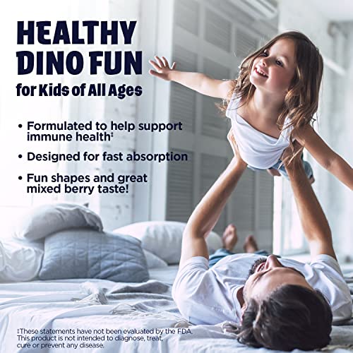 Kids Zinc Elderberry Dinosaurs, Immune Support Supplement* for Children w/ Sambucus Elderberry, Fast Dissolving Mixed Berry ActivMelts, Fun, Tasty Dino Shapes, Vegan, 90 Servings, 90 Micro Tablets