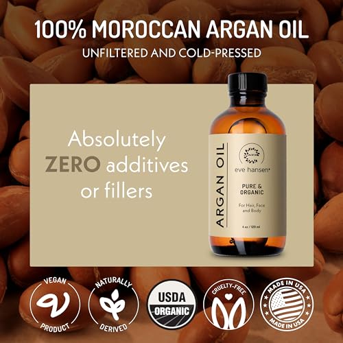 Argan Oil (4oz), Pure Carrier Oil for Hair, Skin and Nails, Deep Hydrator, Anti-Age, Sulfate, Paraben, Phthalate Free