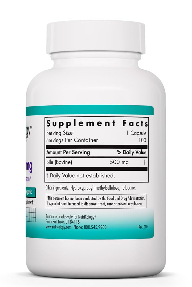 Ox Bile 500 mg - Ox Bile Supplements for No Gallbladder, Digestive Enzymes for Liver, Fat Digestion Support, Hypoallergenic Gallblader Supplements - 100 Capsules 1-Pack