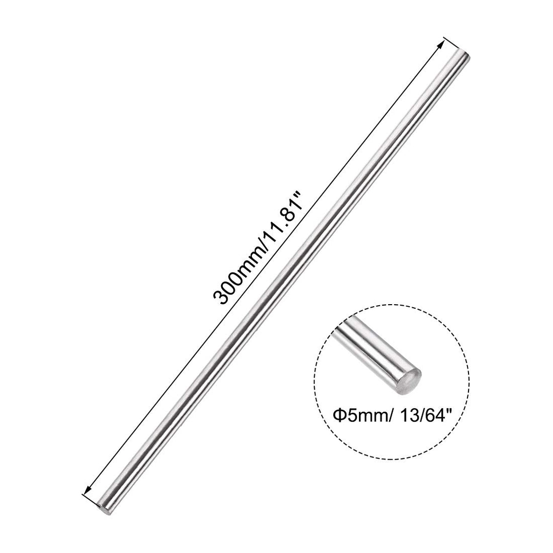 5mm x 300mm 304 Stainless Steel Solid Round Rod for DIY Craft - 5pcs