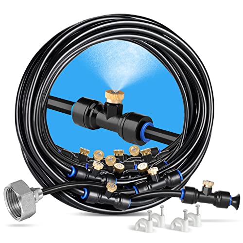 HOMENOTE Misting Cooling System 59FT (18M) Misting Line + 20 Brass Mist Nozzles + Brass Adapter(3/4) Outdoor Mister for Patio Backyard Garden Greenhouse Watering