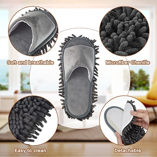 4 Pairs Washable Mop Slippers Detachable Microfiber Slippers Mop Shoes Dusting Slippers Floor Cleaning Slippers for Women Men Home Office Kitchen Floor Dust Dirt Clean, Medium(M Size)