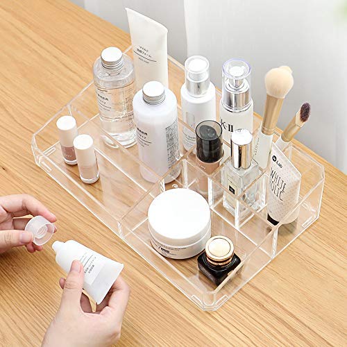 Clear Makeup Organizer,9 Spaces Vanity Organizer Cosmetic Display Cases for Lipstick,Makeup Brushes and Skin Care Products,Plastic Makeup Storage