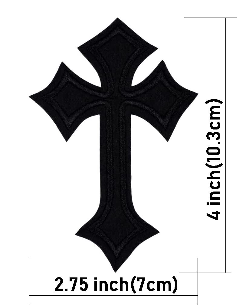 10 Pieces Religious Patch Gothic Punk Black Cross Embroidered Applique Iron on Sew On Clothing Embroidered Patches for Bag Jeans Jackets Cap T-Shirt DIY Clothes Craft(Black Cross)