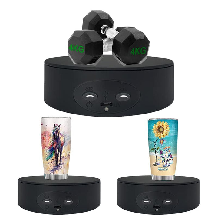 Rotating Display Stand ,5.2 4.4lb Load Cup Display Stand Turner For Tumblers, Spinning Display Stand,Motorized Tumbler Display Turner For Glitter Cups Photography Small Arts Pruducts (Black)