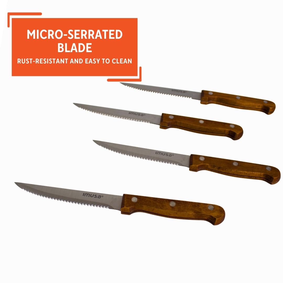 IMUSA 4pc Stainless Steel Steak Knife Set with Wood Handle