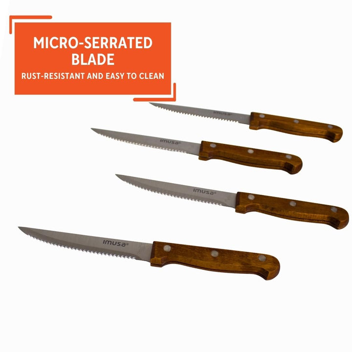 IMUSA 4pc Stainless Steel Steak Knife Set with Wood Handle