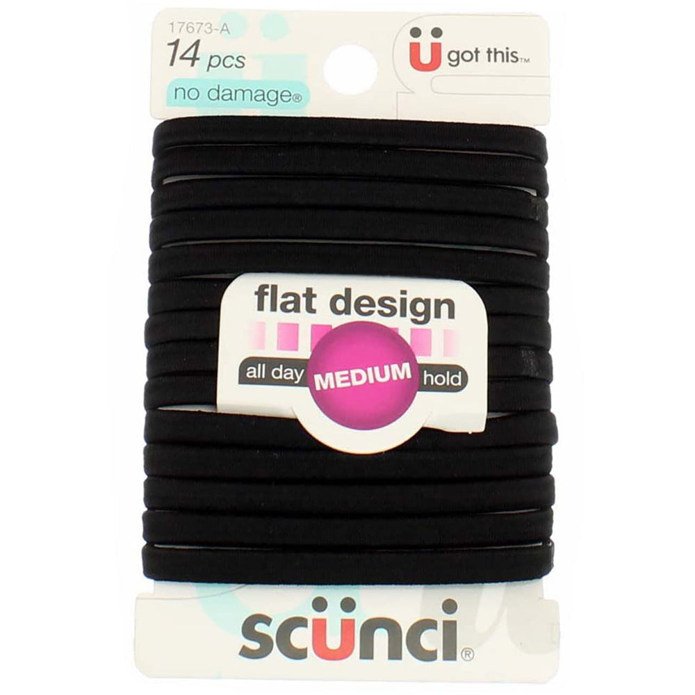 No-Damage Black Hair Ties, Flat Design All Day Medium Hold, 14-Pcs per Pack (1-Pack)