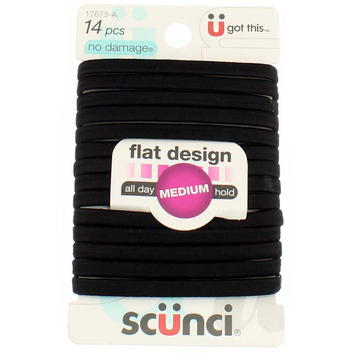 No-Damage Black Hair Ties, Flat Design All Day Medium Hold, 14-Pcs per Pack (1-Pack)