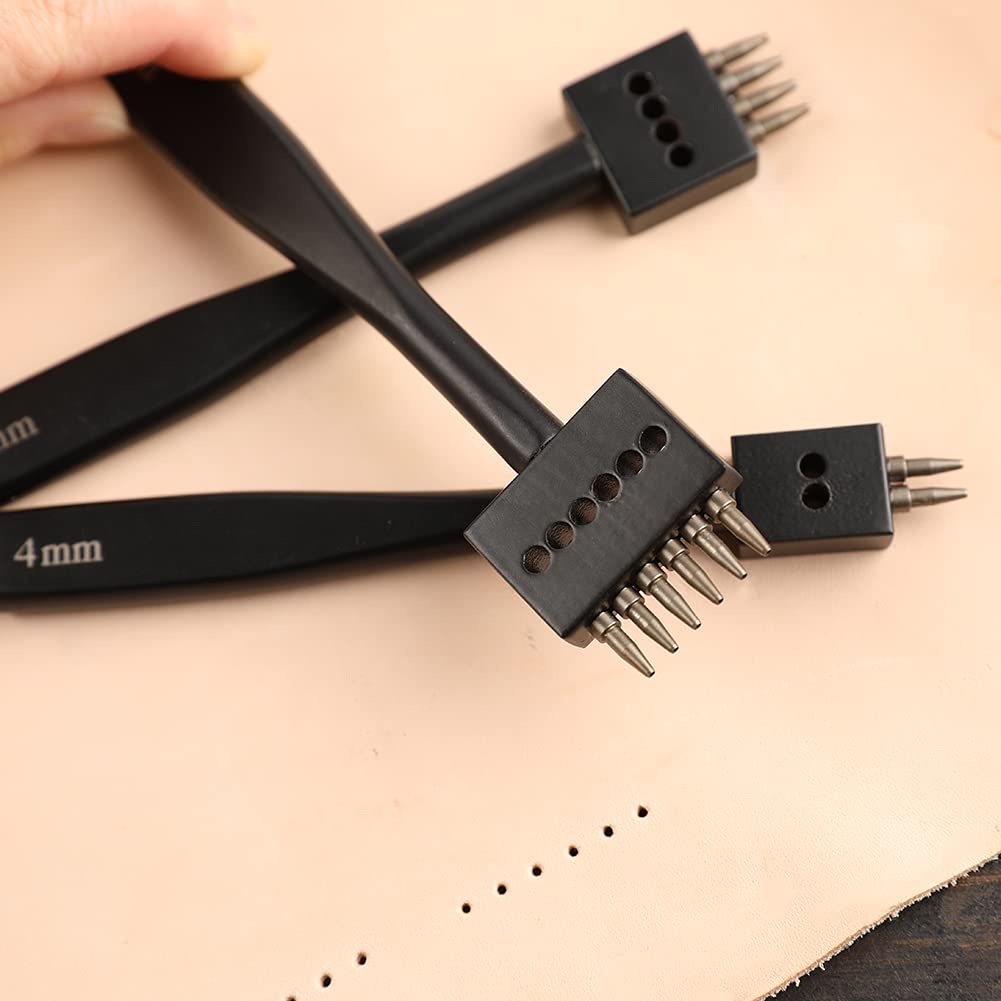 6/10 Prong Punch, Black Leather Prong Punch Tool, 4mm Lacing Stitching Punch, Sharp Prong Lacing Stitching Punch for Leather Craft