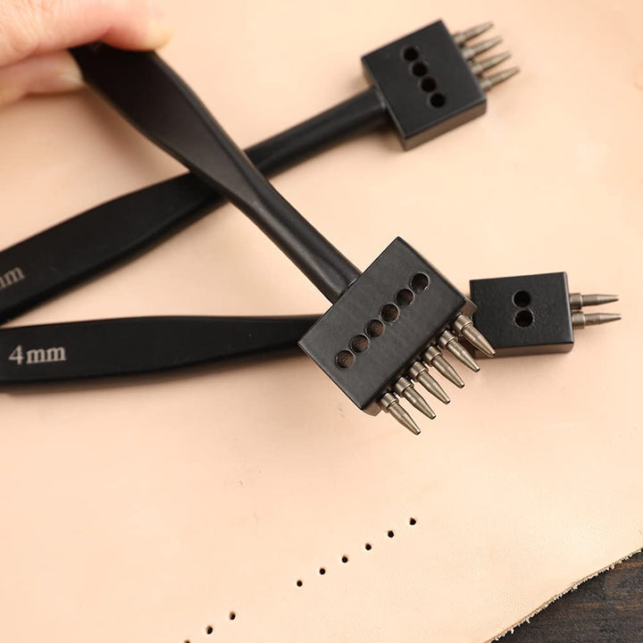 6/10 Prong Punch, Black Leather Prong Punch Tool, 4mm Lacing Stitching Punch, Sharp Prong Lacing Stitching Punch for Leather Craft