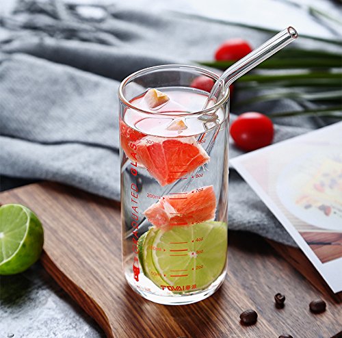 Glass Smoothie Straws, 10 x 10 mm Long Reusable Clear Drinking Straws, Pack of 8 with 2 Cleaning Brush,