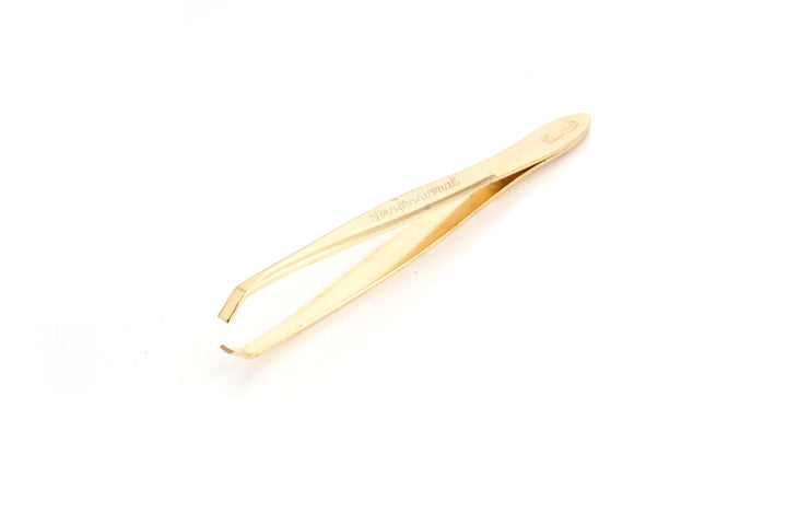 Gold: Stainless Steel Professional Slanted Tip Tweezers Best Shaped Precision Grip Made In Germany Eyebrows Eyelashes Extensions Chin Cheek Face Facial Splinter Ingrown H