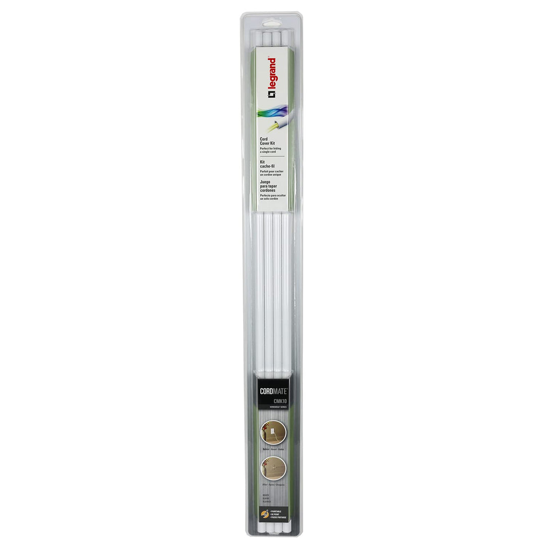 Legrand - Kit Cordmate, Organizer and Hider, Cover, Concealer, and Protector for Wall, Single Cord, CMK10, Paintable