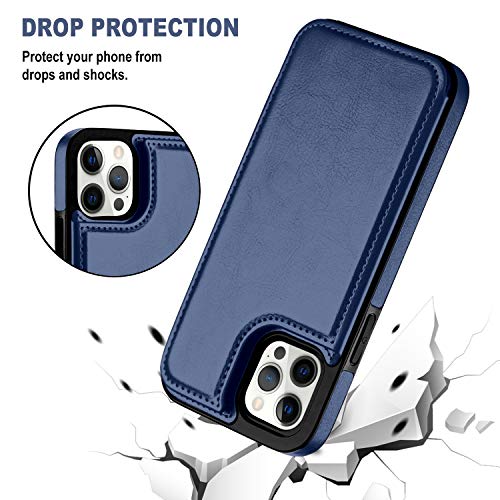 Wallet Case for iPhone 12 Pro Max, Premium Soft PU Leather Card Holder Case with Kickstand Slim Flip Case for iPhone 12 Pro Max 6.7 Inch (Blue)