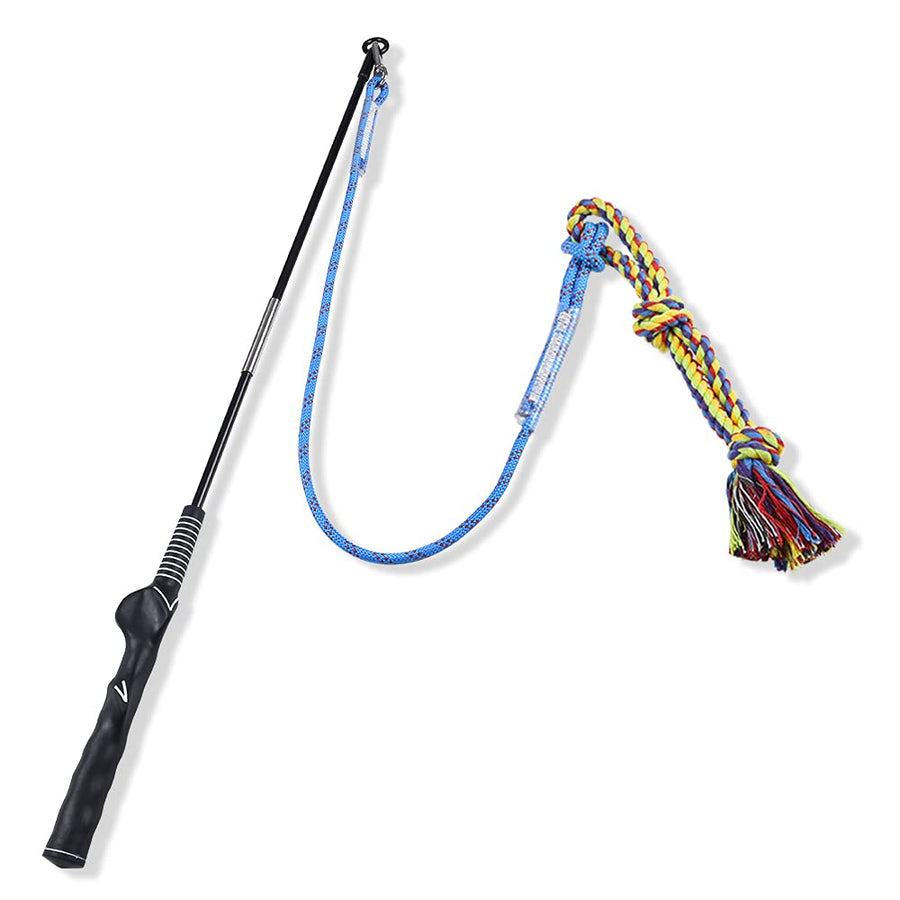 Flirt Pole Interactive Toys for Dogs Chase and Drag, Dog Flirt Pole Toy with Colorful neps for Outdoor Training, Exercise and Entertainment of Small, Medium and Large Dogs (Blue)