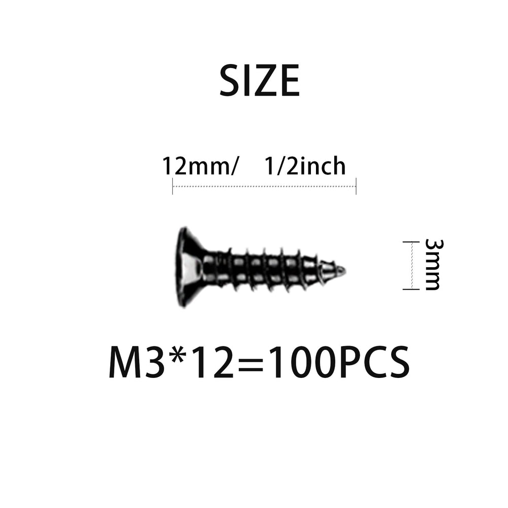 M3 x 1/2” Wood Screws, Machine Screws Phillips Drive Small Screws, Flat Head Small Wood Screws Made of Carbon Steel, Suitable for Wood Furniture and Drywall 100pcs.(12mm)