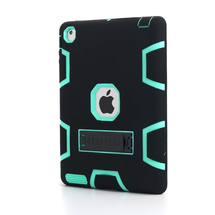 iPad 2 Case,iPad 3 Case,iPad 4 Case, Kickstand Shockproof Heavy Duty Rubber High Impact Resistant Rugged Hybrid Three Layer Armor Protective Case with Stylus for iPad 2/3/4 (Black+Mint Blue)
