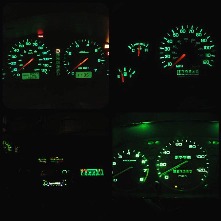 10x Green T3 Neo Wedge Led 3030 SMD Chip 8mm Base Car Instrument Cluster Light Dashboard Gauge HVAC AC Heater Climate Control Lamps Switch Indication Interior Bulb Replacement