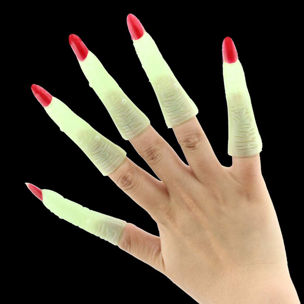 20Pcs Witch Fingers Nail Set Glow in the Dark Witch Fake Fingers Nail Trick Props for Halloween Costume Props Cosplay Party Costume Accessories