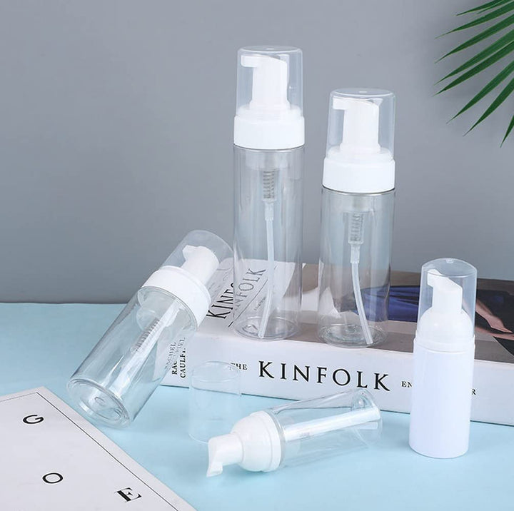 3Pcs 100ML 3.4oz Empty Clear Plastic Press Foaming Soap Pump Dispensers Spray Bottle Containers with Atomizer for Soap Foam Lotion Bathroom Accessory