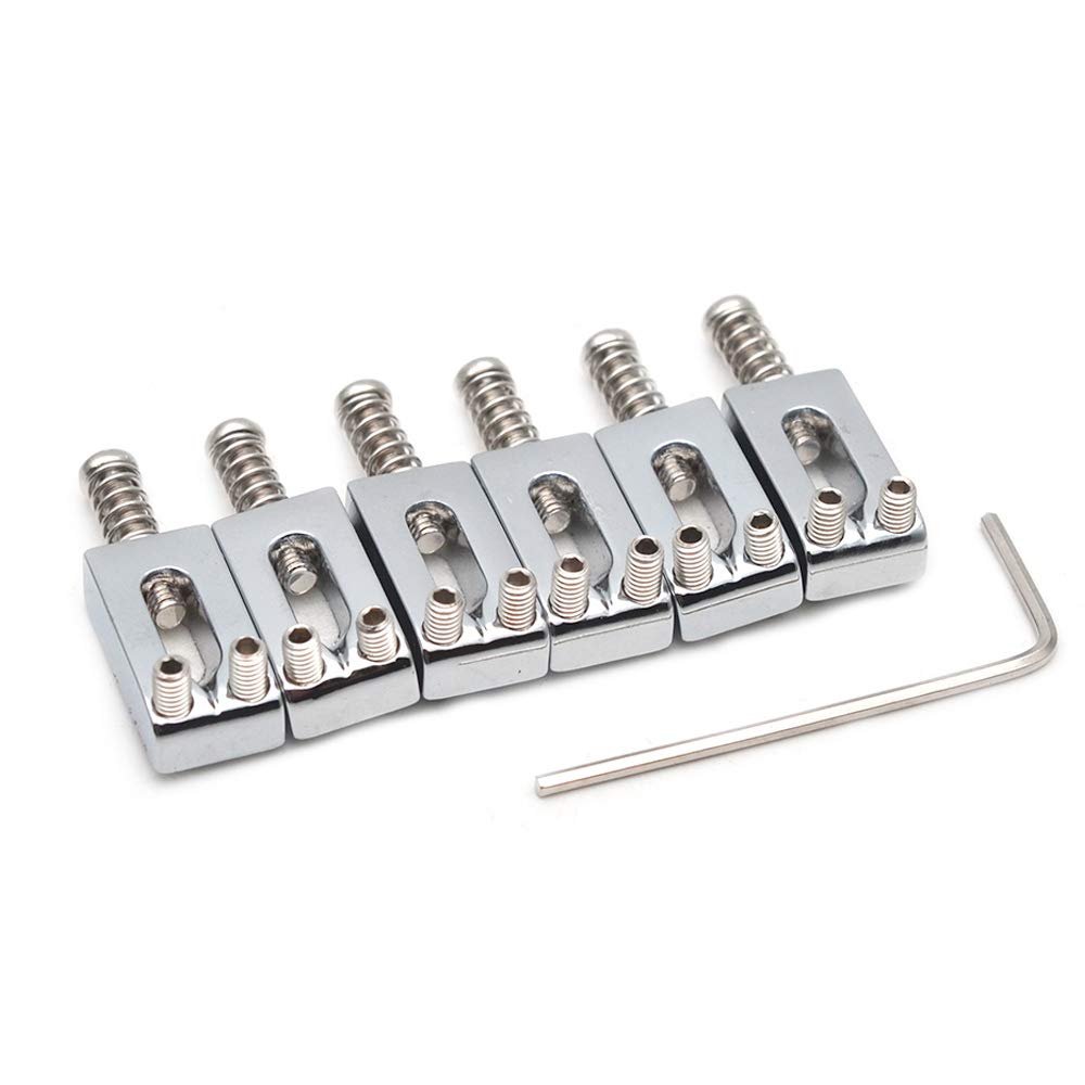 Guitar Bridge Saddle with Spring Screws Wrench Tremolo for Fender Strat Stratocaster Tele Telecaster Electric Guitar Replacement Parts Accessories 6Pcs Bridge Saddles(Chrome)