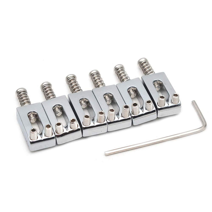 Guitar Bridge Saddle with Spring Screws Wrench Tremolo for Fender Strat Stratocaster Tele Telecaster Electric Guitar Replacement Parts Accessories 6Pcs Bridge Saddles(Chrome)