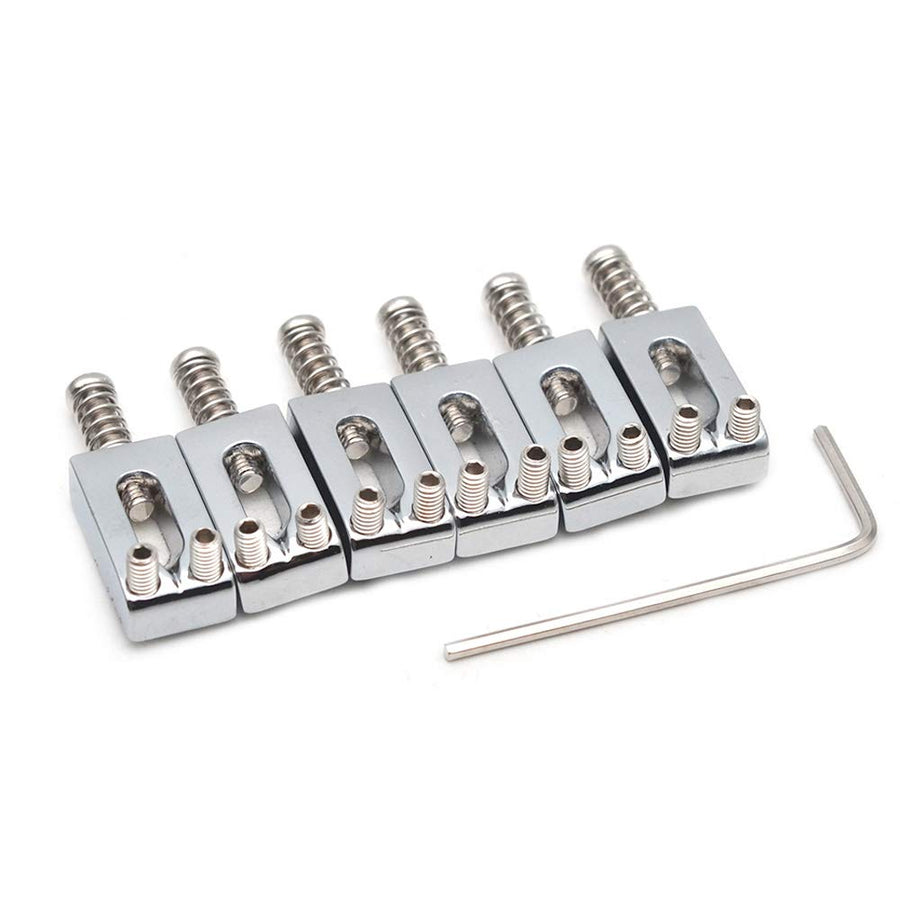Guitar Bridge Saddle with Spring Screws Wrench Tremolo for Fender Strat Stratocaster Tele Telecaster Electric Guitar Replacement Parts Accessories 6Pcs Bridge Saddles(Chrome)