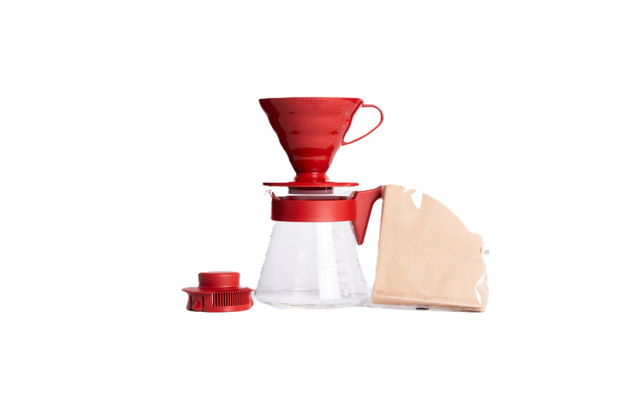 V60 Pour Over Coffee Starter Set, Size 02, Red