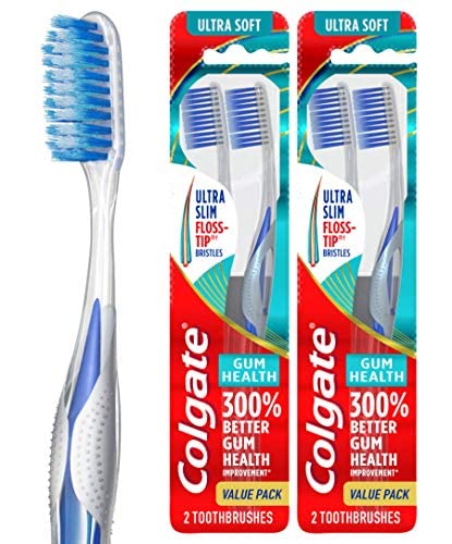 Gum Health Toothbrush, Extra Soft Toothbrush with Floss-Tip Bristles, 4 Pack