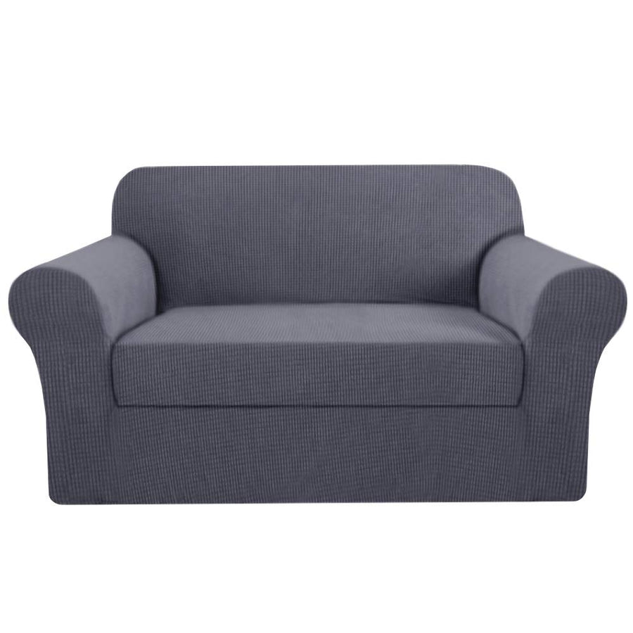 High Stretch 2-Piece Loveseat Furniture Cover Loveseat Covers for 2 Cushion Couch, Suit for T Cushion/Box Cushion Rich Jacquard Spandex Fabric Non Slip Stay in Place (Loveseat, Grey)