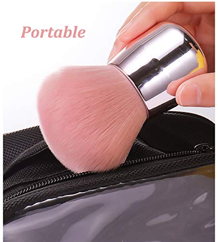 Portable Kabuki Brush Dome-shaped Powder Brush Face Blush Brush Nail Arts Brush Dust Remover Cleaner Brush (Pink))