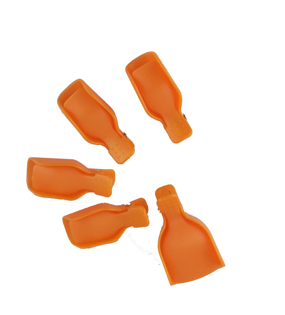 Orange : Pack of 10 Reusable Toenail Nail Art Soak Off Cap Clip UV Gel Polish Remover Tool (Orange)