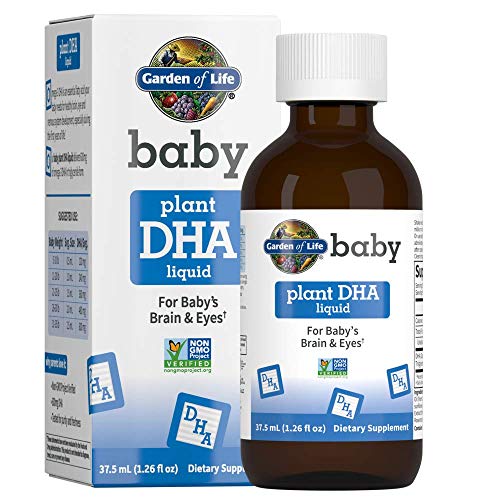 Garden of Life Baby DHA Drops, 600mg Omega 3 DHA Vegan for Baby's Brain & Eyes from Vegetarian Friendly Plant Based Sources (No Fish Oil) for Babies & Toddlers, 37.5 mL (1.26 fl oz) Liquid