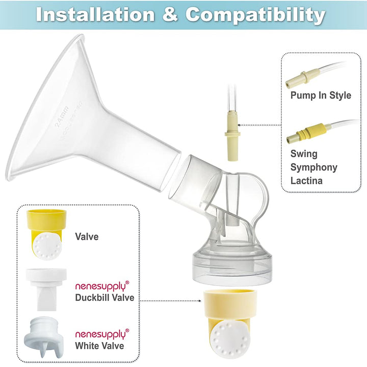 Nenesupply Pump Parts 21mm Flanges Compatible with Medela Breastpump Flange Valve Membrane Connector Compatible with Personalfit Connector Not Original Medela Pump Parts. Pump in Style Symphony
