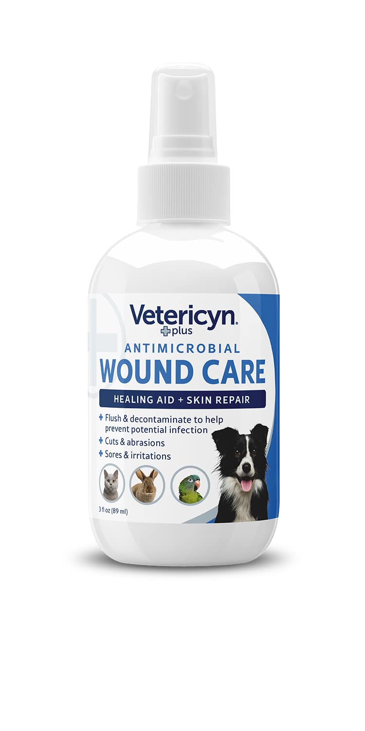 Plus Dog Wound Care Spray | Healing Aid and Skin Repair, Clean Wounds, Relieve Dog Skin Allergies, Safe for All Animals. 3 ounces