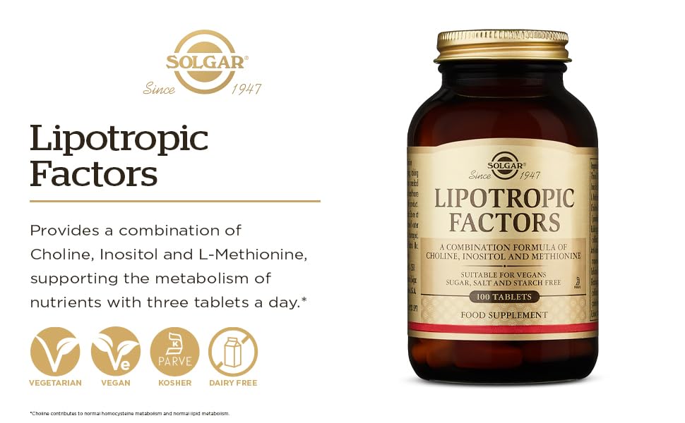 Solgar Lipotropic Factors, 100 Tablets - Liver Support - Vegan, Gluten Free, Dairy Free, Kosher - 33 Servings