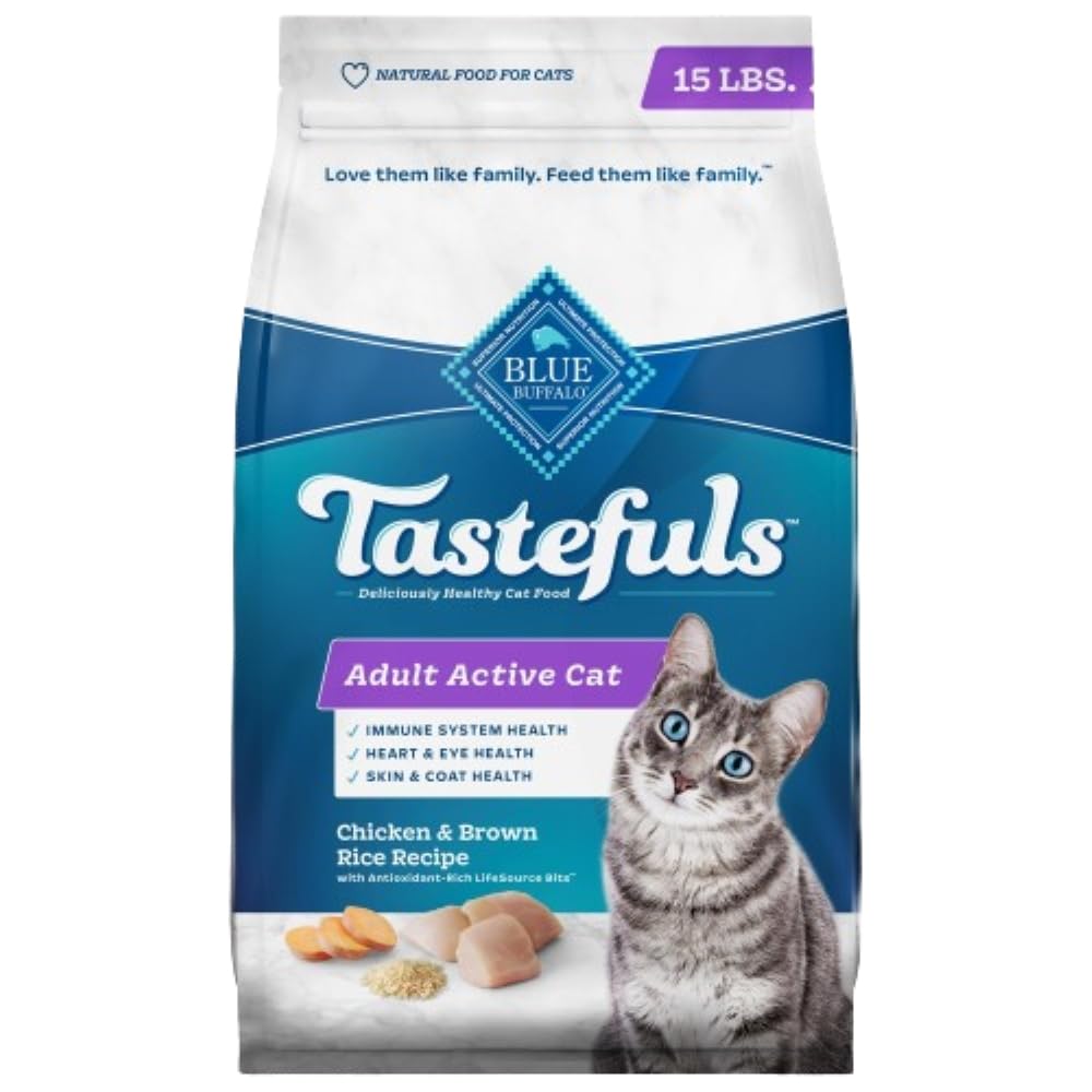 Tastefuls Natural Dry Food for Active Adult Cats, Chicken and Brown Rice Recipe, 15-lb. Bag
