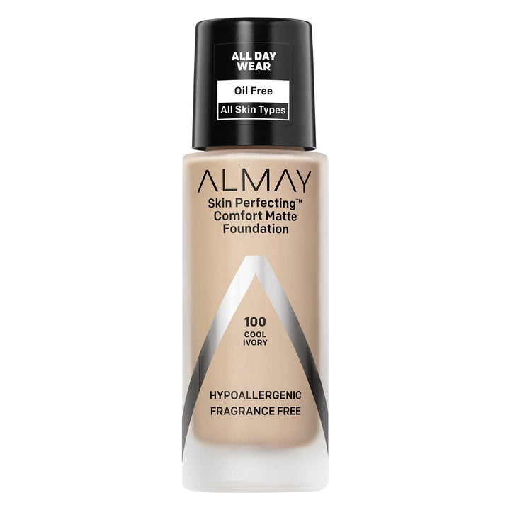 Skin Perfecting Comfort Matte Foundation, Hypoallergenic, Cruelty Free, -Fragrance Free, Dermatologist Tested Liquid Makeup, Cool Ivory, 1 Fluid Ounce