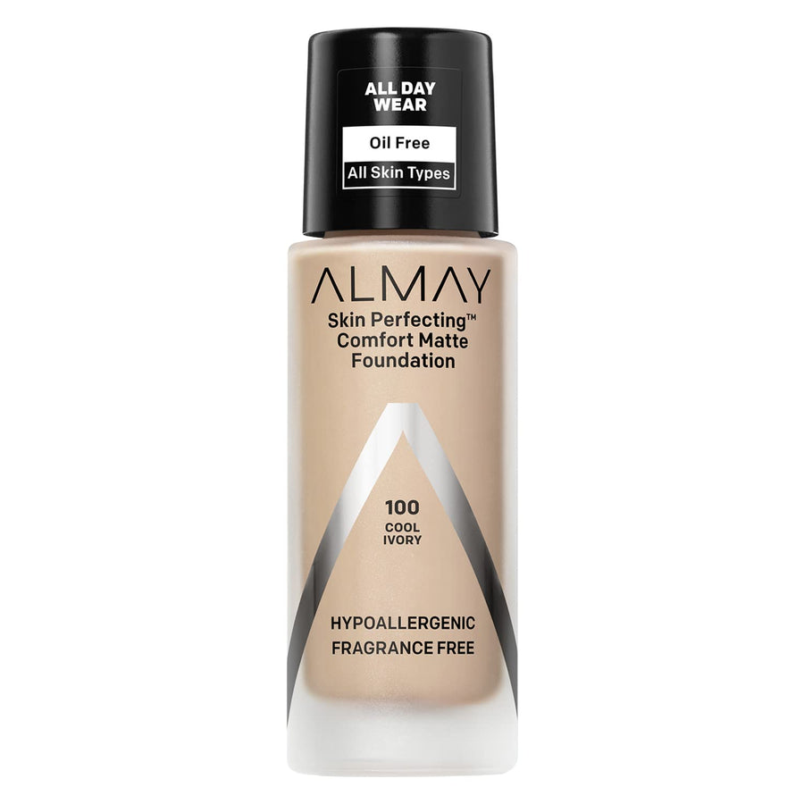 Skin Perfecting Comfort Matte Foundation, Hypoallergenic, Cruelty Free, -Fragrance Free, Dermatologist Tested Liquid Makeup, Cool Ivory, 1 Fluid Ounce