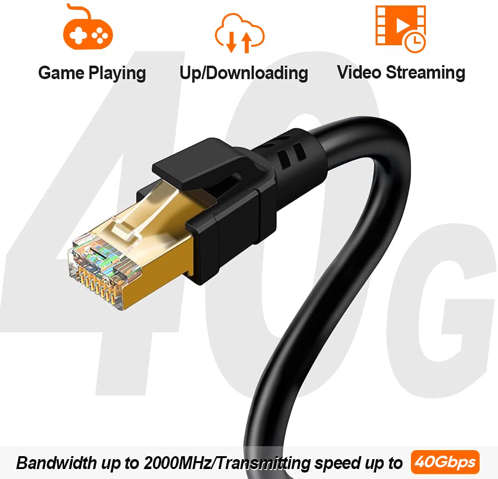 Cat8 Ethernet Cable 1.6ft Short, 40Gbps Network Patch Shielded Heavy Duty Cable, 2000MHz SFTP Internet LAN RJ45 High Speed Gaming Cord for PS5 PS4, Xbox, Modem, Router, 0.5M