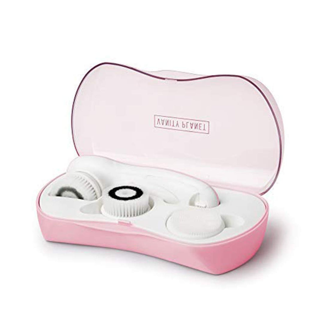 Facial Cleansing Brush Ultimate Skin Spa with 3 Interchangeable Face Brushes for Cleansing, Exfoliating and Silicone Brush, Protective Case, Cordless, Water Resistant (Pucker Up Pink)