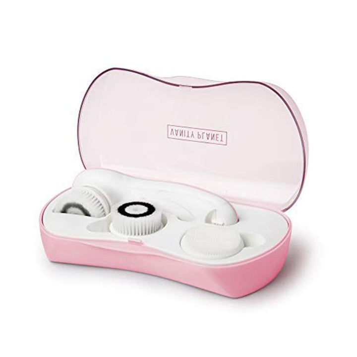 Facial Cleansing Brush Ultimate Skin Spa with 3 Interchangeable Face Brushes for Cleansing, Exfoliating and Silicone Brush, Protective Case, Cordless, Water Resistant (Pucker Up Pink)