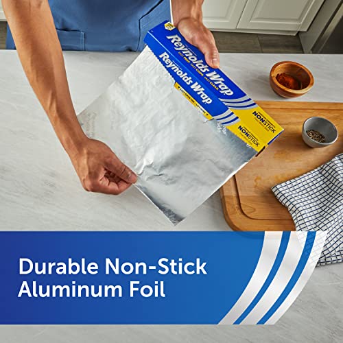 Wrap Non Stick Aluminum Foil, Nonstick Aluminum Foil Roll, Prevents Food Sticking and Messy Cleanup, Great for Covering Casseroles and leftovers, 43.33 Yards x 12 Inches, 130 Sq.Ft.