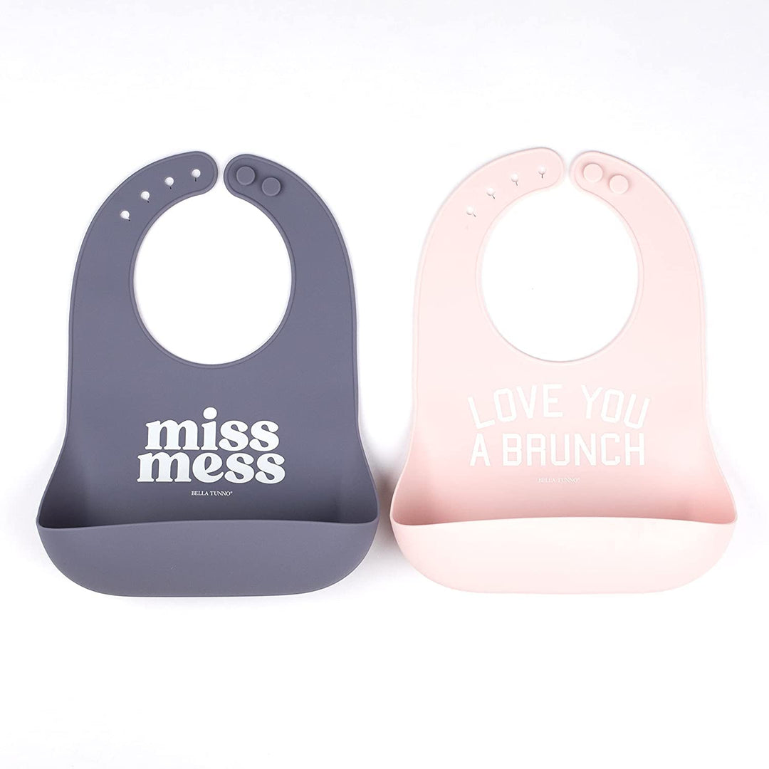 Wonder Bib 2pk - Adjustable Silicone Baby Bibs for Girls & Boys, Durable and Waterproof BPA Free Silicone, Miss Mess & Love You a Brunch (WBS113)