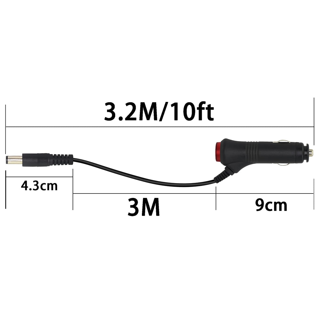 12V DC Car Charger Auto Power Supply 22AWG with Switch Button Cable DC 5.5mm x 2.1mm to Car Cigarette Lighter Male Plug Cable with Indicator Light(3M)